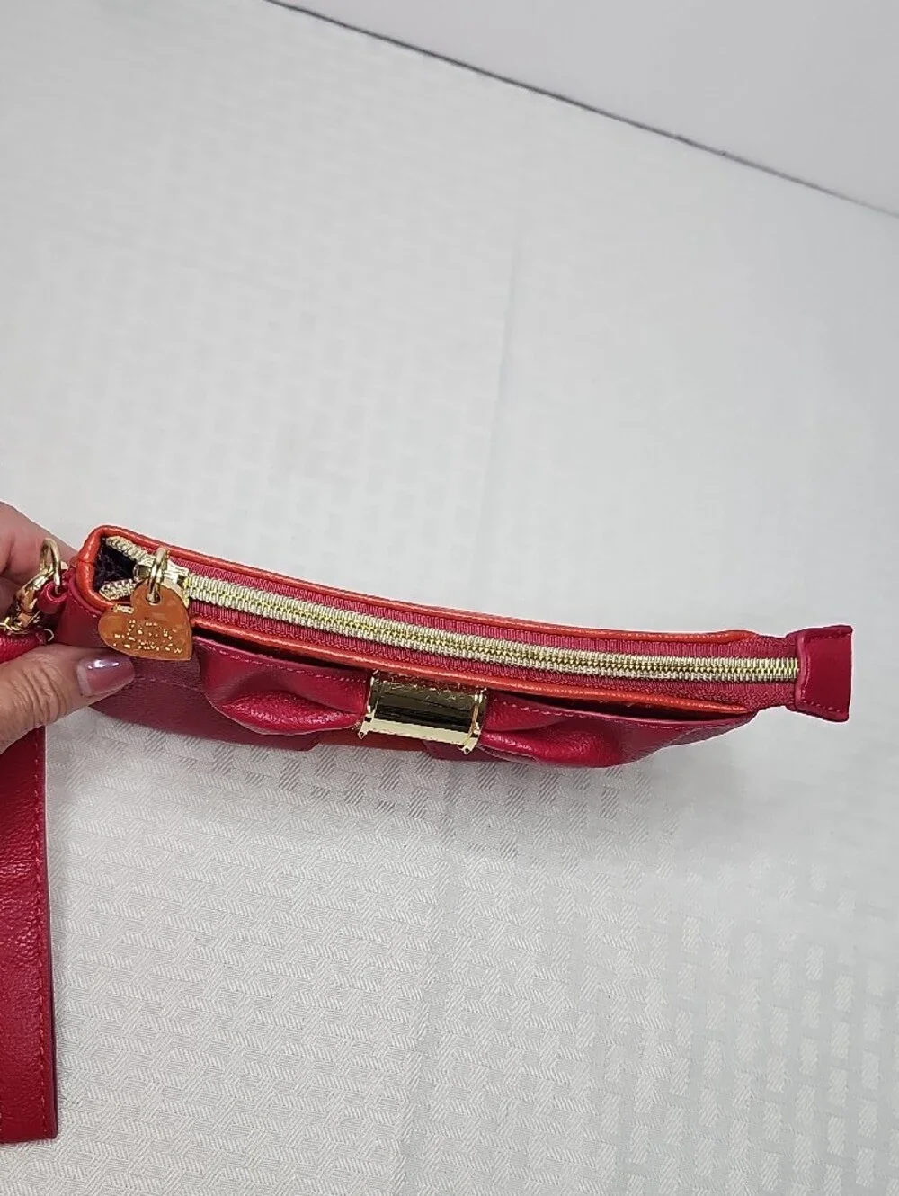 Betsey Johnson Red Orange Bow Wristlet Clutch NWOT